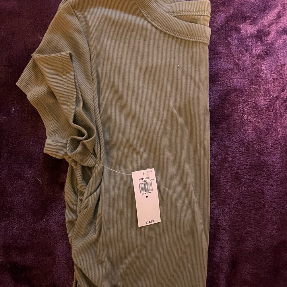 Olive Green Ribbed Backless T-Shirt